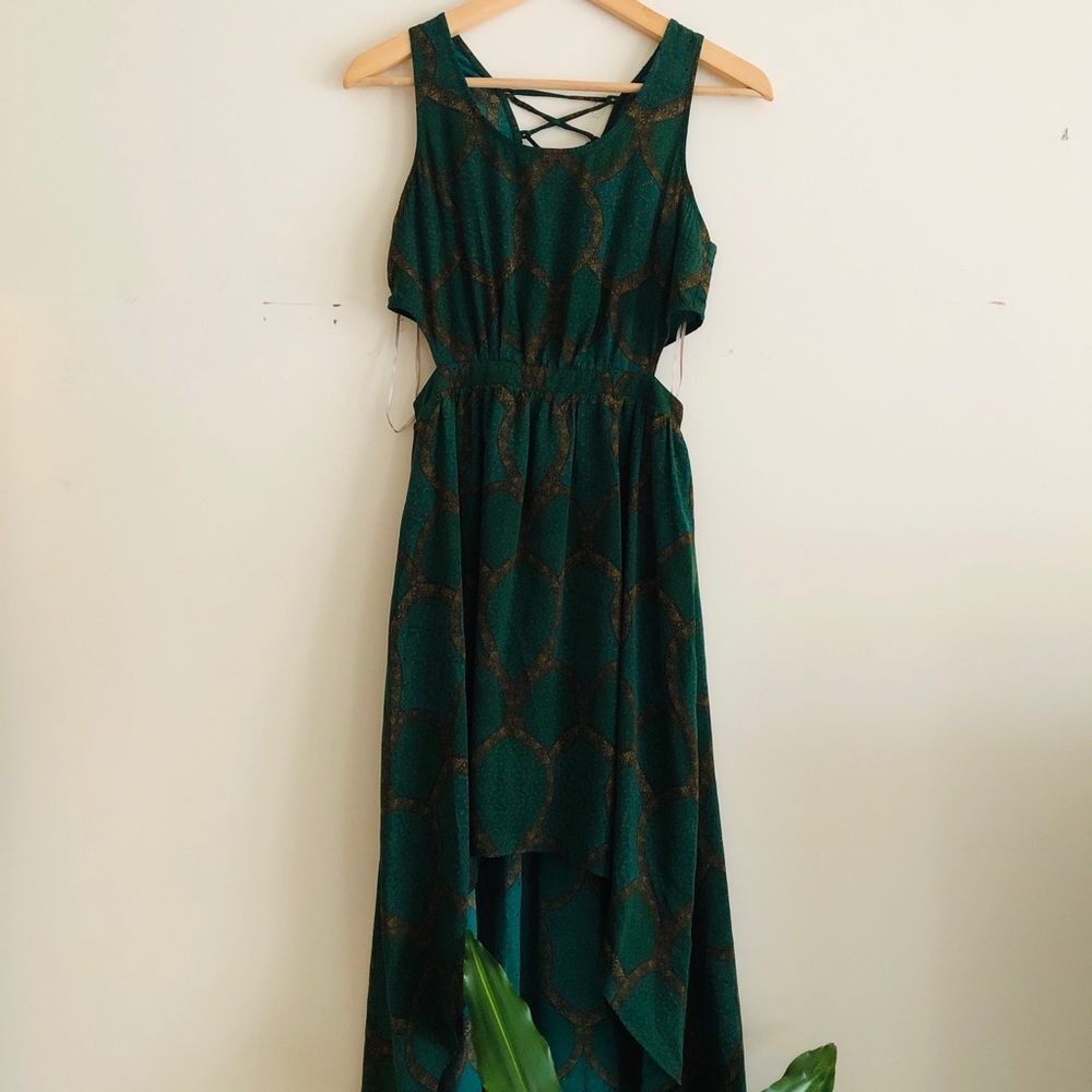 NWT F21 Peacock High-Low Cut-Out Maxi Dress